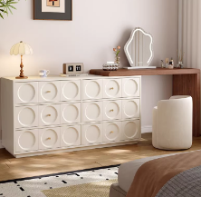 奶油风梳妆台卧室床尾现代简约高档收纳柜转角斗柜伸缩一体化妆桌