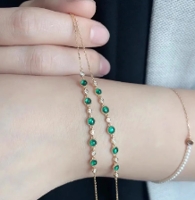 铭媛珠宝绿色镶嵌贝母俄罗斯585手环14k金四叶草手链紫金