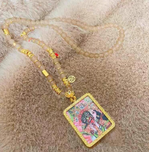 八面玲珑纯手绘小唐卡吊坠项链阿弥佛影锁骨链配饰毛衣链民族风